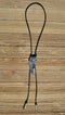 Western Style Black Braided Leather Bolo Tie with beautifully detailed horse head motif in pewter grey color.  Bolo has lightly weighted matching tips. 
