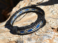 Awesome 5/8" wide, 5 Strand Braided Horsehair Bracelet with sliding knot.  The unique sliding knot design can expand up to 10".  Unisex.  Very durable and makes a great gift for any horse lover. Black/Blue/White