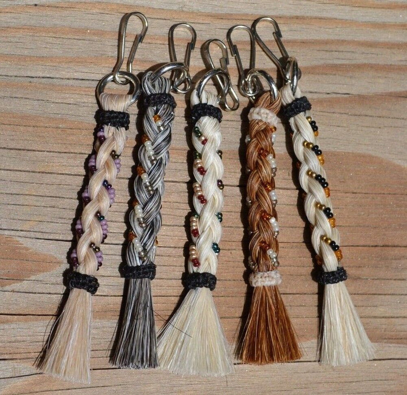 3.75" 100% Horsehair French Braid Zipper Pull w/Beads - Jacket/Backpack/Purse