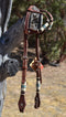 Jose Ortiz Medium Oil Double Ear Headstall Natural & Turquoise Rawhide Braiding