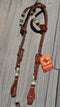 Jose Ortiz Medium Oil Double Ear Headstall Natural & Turquoise Rawhide Braiding