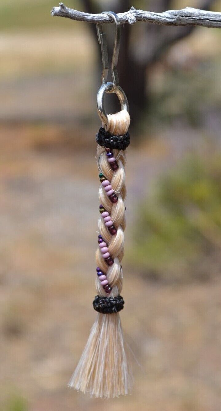 3.75" 100% Horsehair French Braid Zipper Pull w/Beads - Jacket/Backpack/Purse