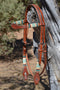 Jose Ortiz Medium Oil Shape Brow Headstall Natural/Turquoise Rawhide