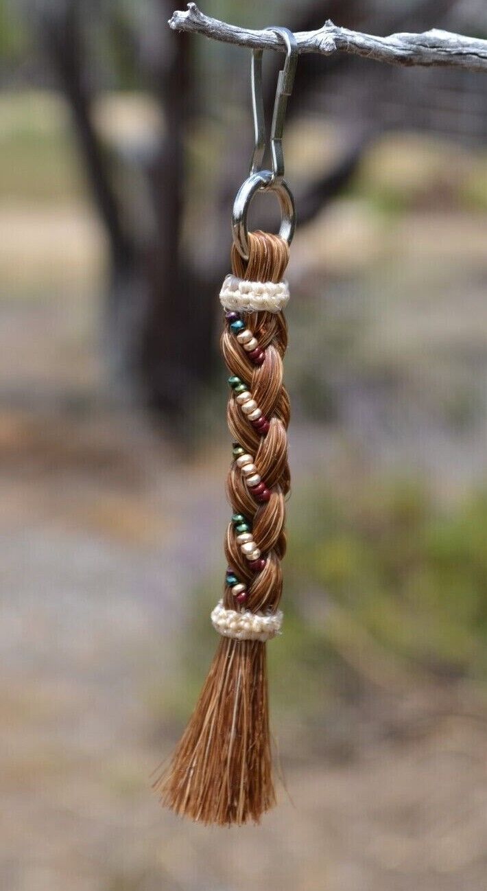3.75" 100% Horsehair French Braid Zipper Pull w/Beads - Jacket/Backpack/Purse