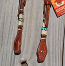Jose Ortiz Medium Oil Double Ear Headstall Natural & Turquoise Rawhide Braiding