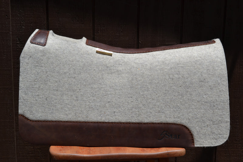 5 Star Equine Products Roping Saddle Pad in natural felts and one inch thick.  Brown Wear Leather.