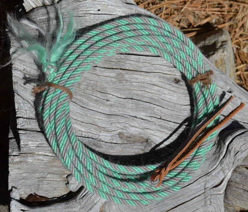 Jose Ortiz 1/4" Mohair Get Down / Fiador Rope 16' - Mint Green & Grey