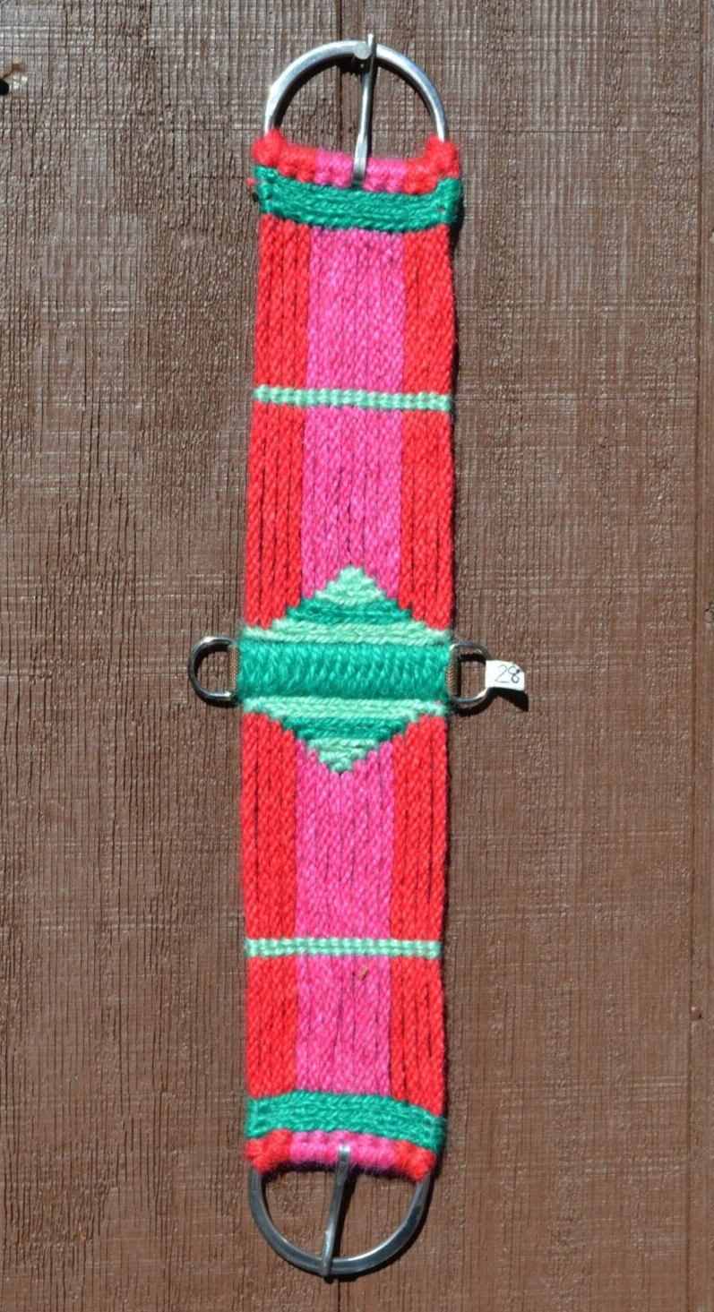 100% Mohair Vaquero Style Straight Cinch - Red/Raspberry/Mint/Kelly Green - 28"