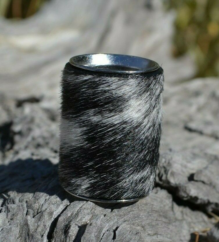 Western Style Hair-On Brindle Cowhide Leather Scarf Slide - Black White