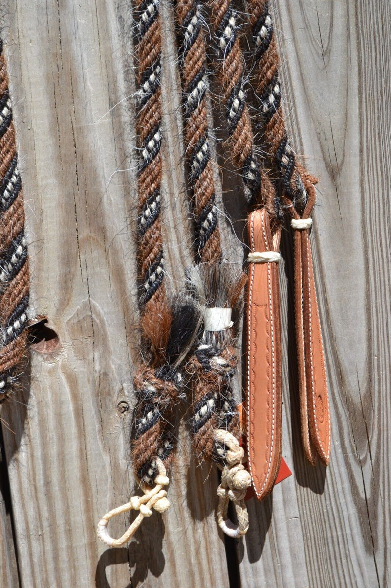 Jose Ortiz 5/8" Mane Hair Split Reins 8 ft -  Chestnut, Black, White & Black