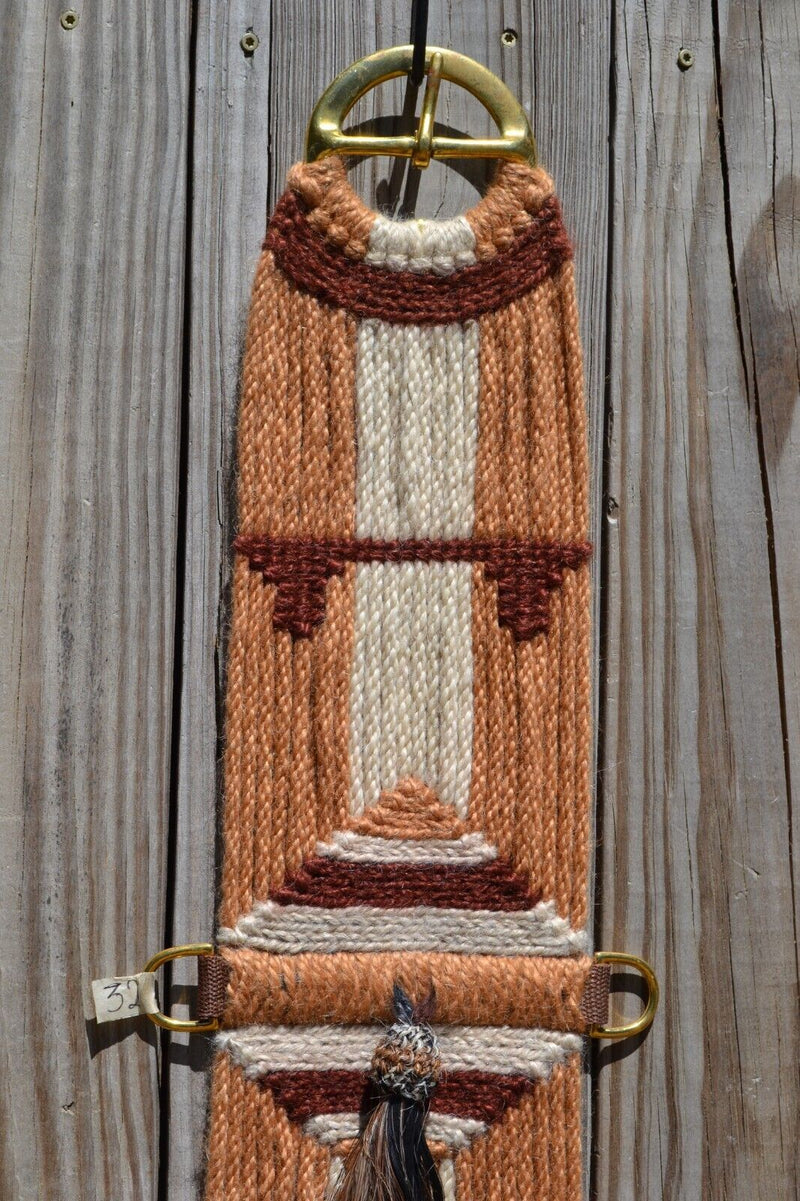 100% Mohair Vaquero Style Girth/Cinch w/Shu-Fly -Tan, Natural, Brown - 32"