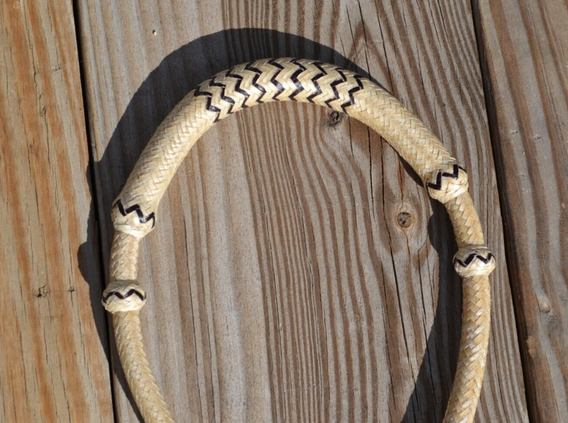 3/8" Braided Light Natural Rawhide w/Black Details Bosal Stiff Core - 12P   (A)