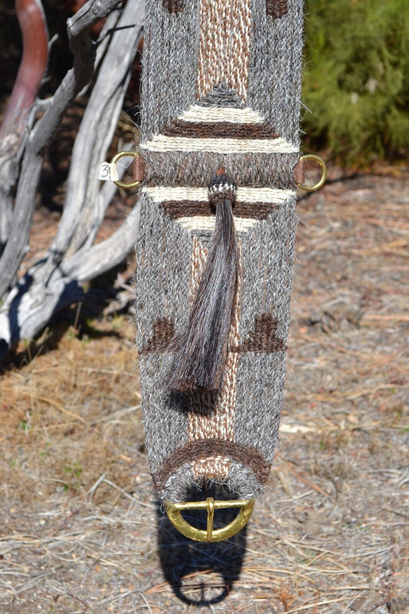 100% Mohair Vaquero Style Mane Hair Girth/Cinch w/Shu-Fly - Grey/Chestnut- 32"