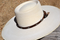 1/2" Hand Braided Brown Horsehair Hatband, Leather/Buckle - Blue/White/Red Beads