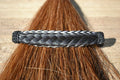 Close Up View  Awesome 5/8" wide x 4" long, French Braided Natural Horsehair Barrette. Black/White/Black