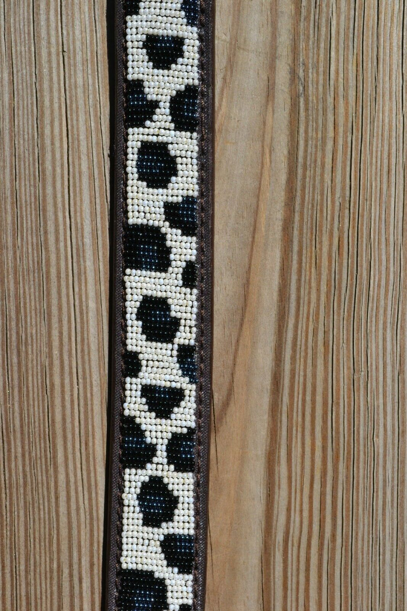 Close UP View beading. Cashel Breast Collar Wither Strap Beaded - Grey Metallic Cheetah