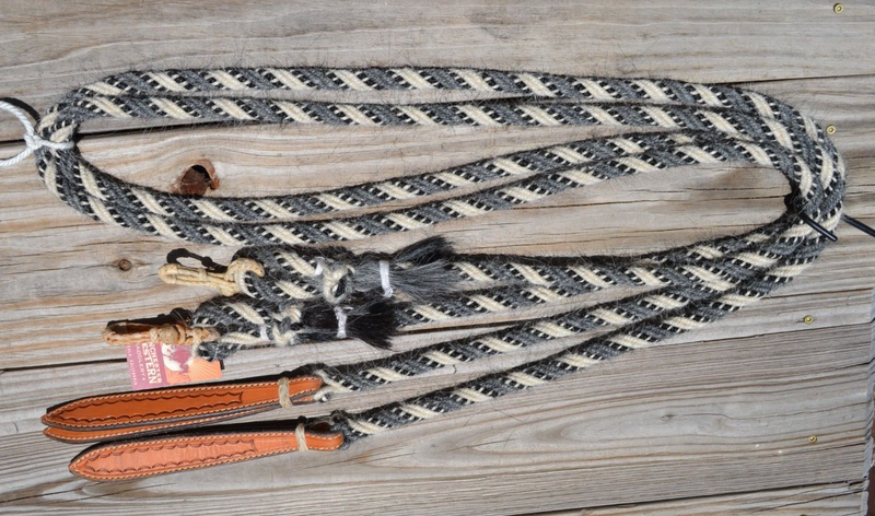 Jose Ortiz 5/8" Angora Mohair Split Reins - 6 Str - Dark Grey, Black & White
