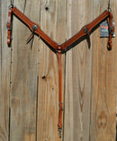Circle Y of Yoakum - 1 1/2" Flared Breast Collar with Slotted Conchos.  Hand carved diamond tooling.  Circle Y's Regular Oil 