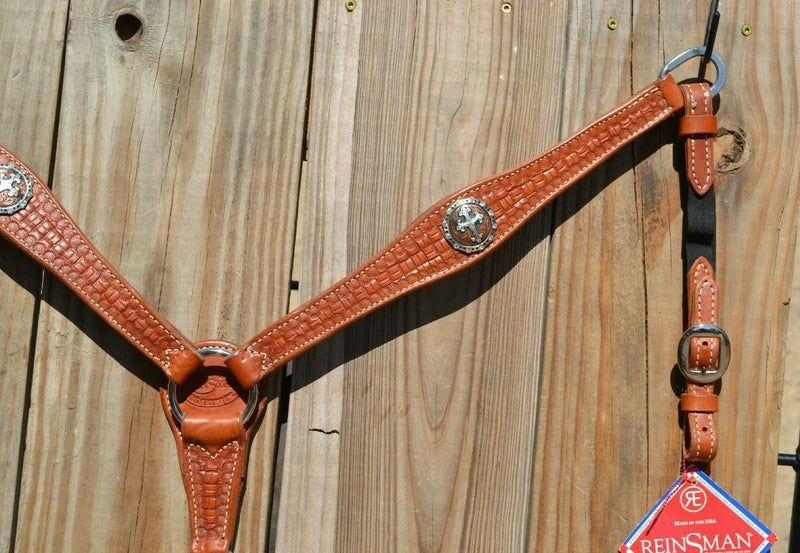 Reinsman Marlene McRae Box Tooled Contoured Breast Collar Cross - Honey Color