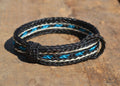 Close Up View Awesome 5/8" wide, 5 Strand Braided Horsehair Bracelet with sliding knot. Black/Turquoise/Black
