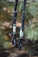 Jose Ortiz Black Single One Ear Headstall Natural & Turquoise Rawhide Braiding