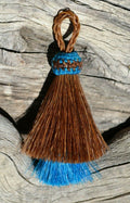 2 1/4" Two Bell Mule Tail Cut Horsehair Single Tassels.Chestnut/Turquoise