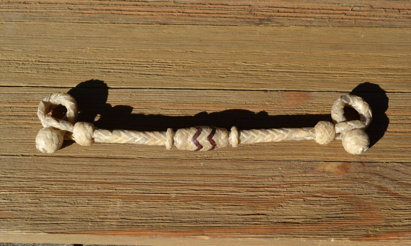 Hand Braided Natural Rawhide Bit Hobble with Center Knot with Latigo Details