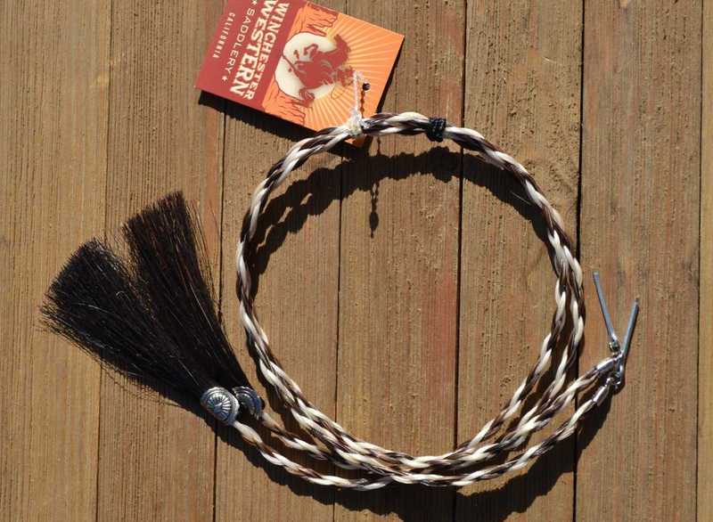 Natural Braided Horse Hair Stampede String Cotter Pins -Brown/White/Black Tassel