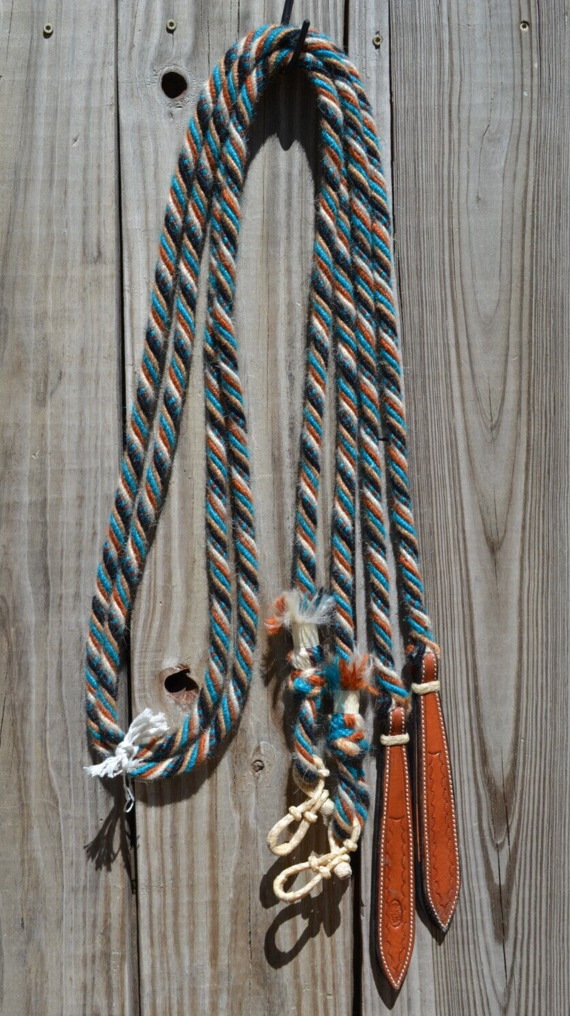 Jose Ortiz 1/2" Mohair Split Reins - 6 Strand - Turquoise/Tan/Black/Natural/Rust