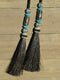 Super Close Up Detail View natural horse hair Stampede String with beads and horse hair tassels and cotter pin attachments.  Black-SilverRB/Turquoise/Silver/Turquoise/SilverRB