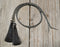 Close Up View natural horse hair stampede string with cotter pin attachments.     Black/White/Black