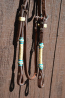 Jose Ortiz Heavy Oil Harness Browband Headstall Natural/Turquoise Rawhide