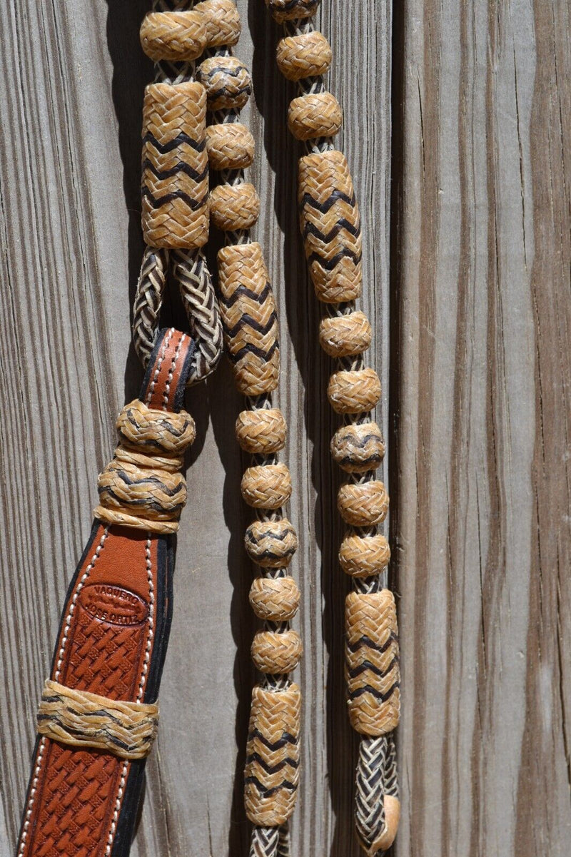 Jose Ortiz 12 plait Braided Dark Brown Rawhide Romel Reins Oklahoma - 42"