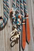 Jose Ortiz 1/2" Mohair Split Reins - 6 Strand - Turquoise/Tan/Black/Natural/Rust