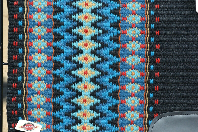 Close UP View Mayatex Custom Show Saddle Blanket Pad 40"x 34"- Black/Ocean Blue/Red/Tan/Turq