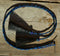 Close Up View natural horse hair stampede string with cotter pin attachments. Black/Purple/Turquoise