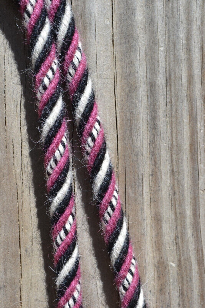 1/2" Alpaca Roping/Loop Reins w/Rawhide Connectors -Rose Pink/White/Black- 9 ft