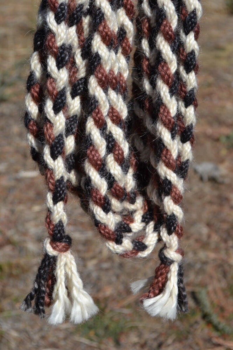 1/2" Braided Mohair Mecate Reins - 4 Strand x 24' -  Black/Brown/Natural