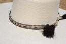 1/2" Hand Braided 5 Strand Horsehair Hatband Double Tassels - White / Black