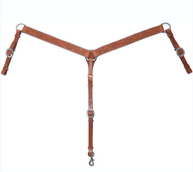Circle Y of Yoakum - 1 1/2" Regular Oil Straight Breast Collar with Floral Tooling.   12" adjustable tugs.