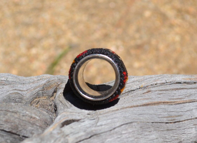 Scarf Slide - Hand Hitched Horse Hair Wrapped Scarf Slide - Black, Orange, Red