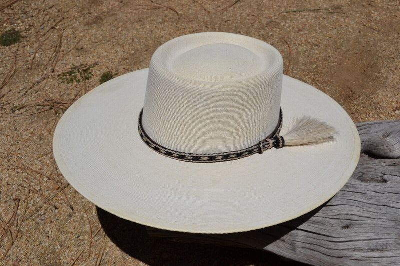 3/8" Braided Horsehair Hatband Single Side Tassel - White & Black