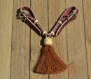 Jose Ortiz handmade 1/2" latigo leather curb strap with tightly braided natural rawhide knot and chestnut mane horsehair tassel.  9" in length and attaches with stainless steel buckle bit attachments.   Works great with snaffle bits. 