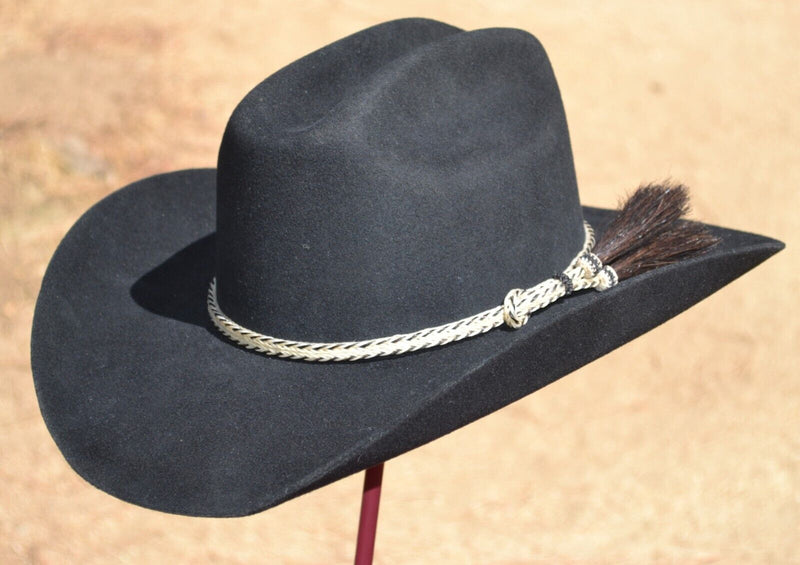 1/4" Braided Horsehair Hatband Double Side Tassel - White & Black
