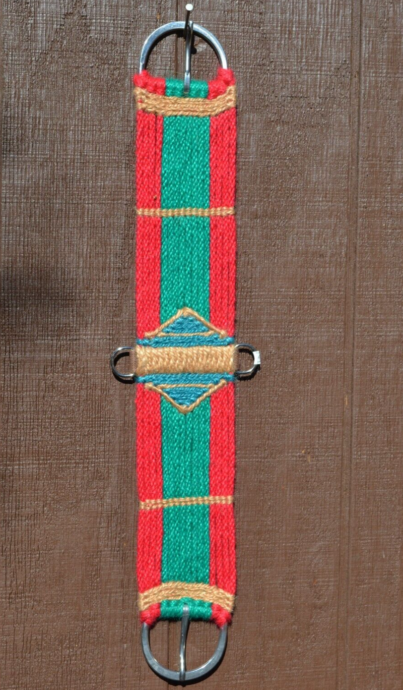 100% Mohair Vaquero Style Straight Cinch - Red/Kelly Green/Tan/Turquoise - 30"