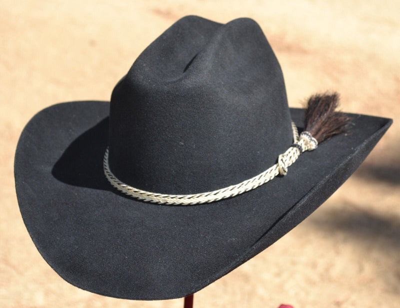 1/4" Braided Horsehair Hatband Double Side Tassel - White & Black