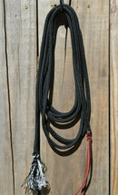 5/16" Yacht Rope Get Down Rope, 14 foot long.    This one has a knot on one end and a short leather popper on the other.   Black.