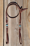 Jose Ortiz 1/2" Brown Latigo Bosal Hanger Nat/Turquoise Rawhide Knots - Self-tie