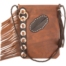 Distressed Leather Western Style Concho Fringed Tote Purse Handbag