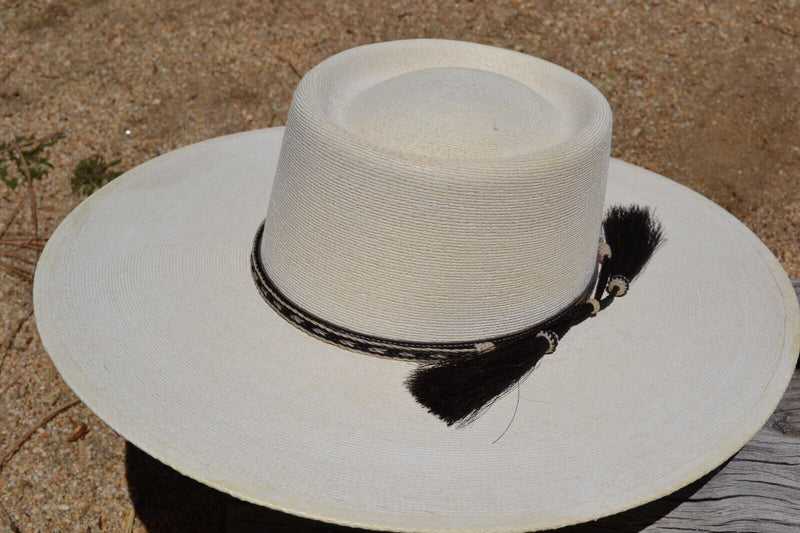 3/8" Hand Braided 3 Strand Horsehair Hatband Double Tassels - Black & White